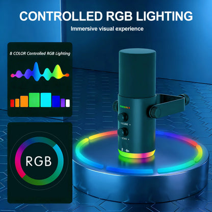 XLR/USB Gaming Microphone Kit: Dynamic PC Mic for Streaming Podcasting, Software Support, Mute Button, RGB Computer Mic