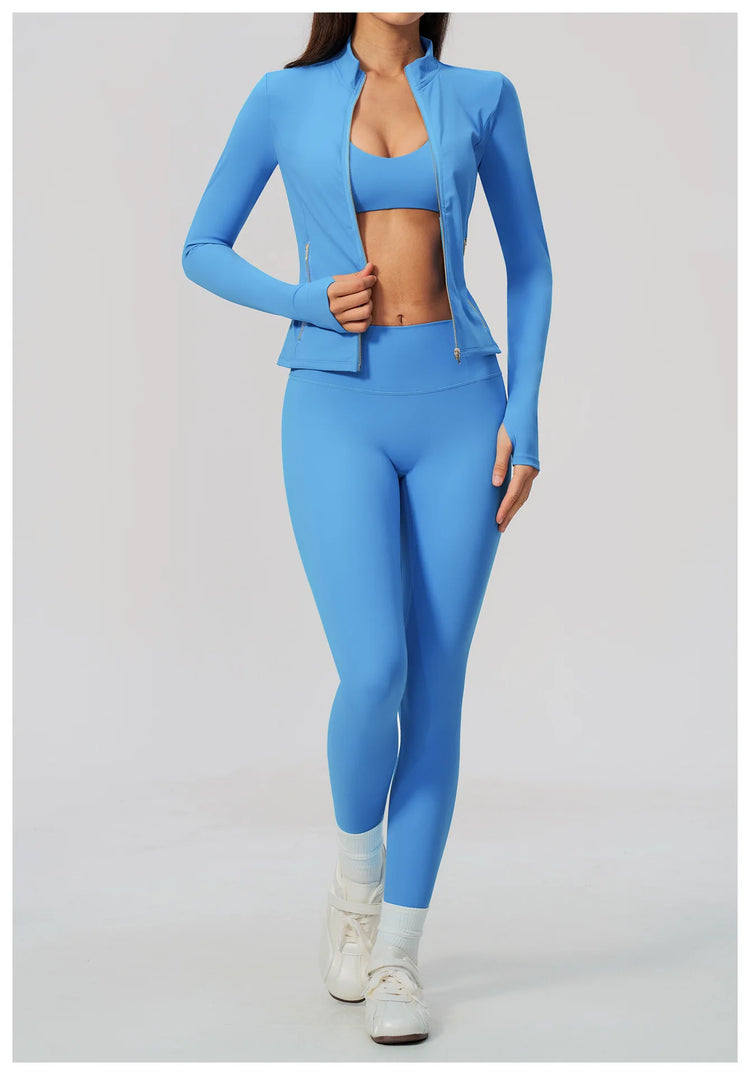 Yoga Set 3PCS Women's Tracksuit Workout Outfit Zipper Fitness Long Sleeved Sports Set Gym Clothes Female Sports Bra Yoga Outfits