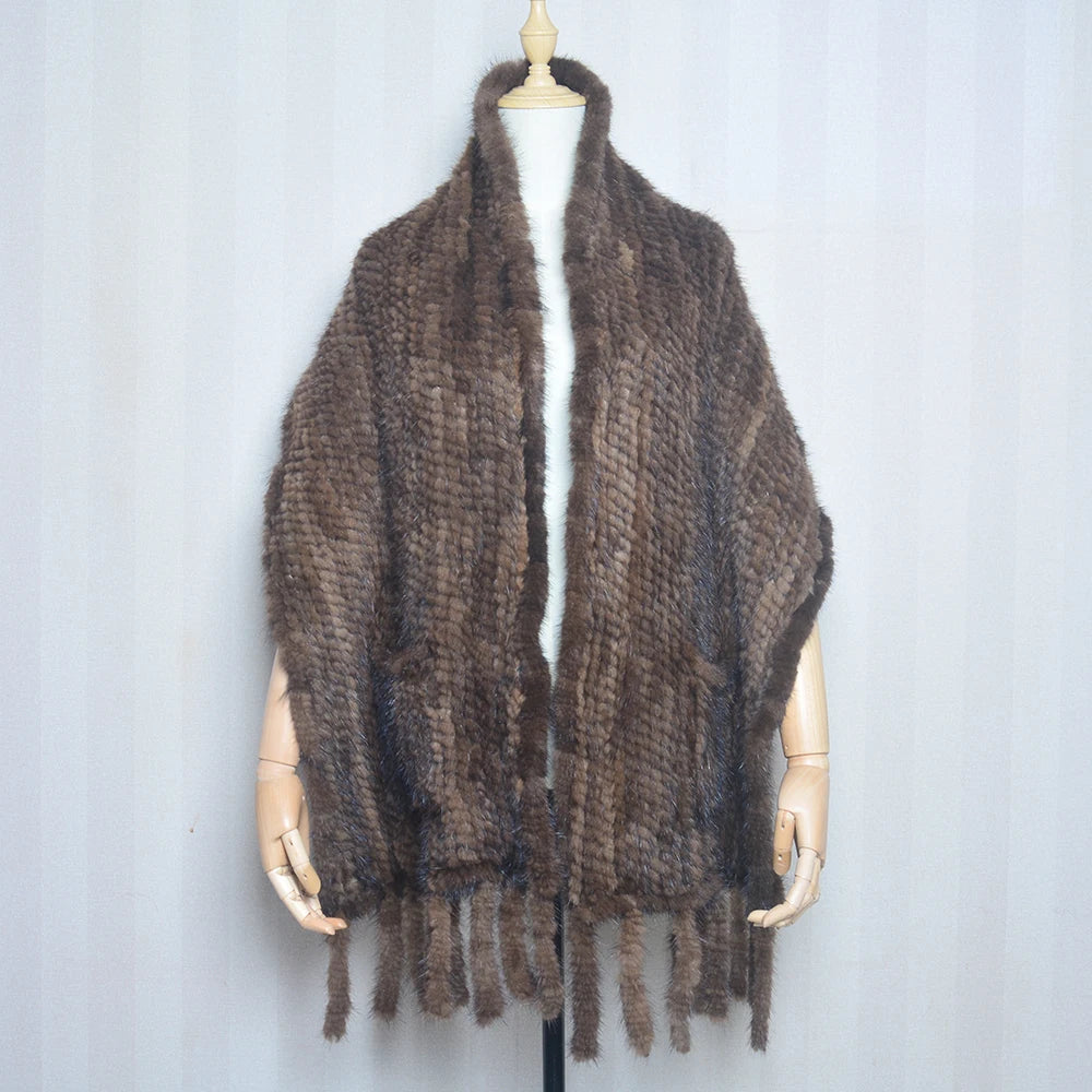 2026 Hot Sale Long Style Winter Warm Real Natural Mink Fur Scarf Real Mink Fur Shawl Fashion Women Knitted Real Mink Fur Scarves