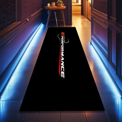 Racing Performance Logo Garage Runner Floor Mat, Black Red Stripe Oil Absorbent Non-Slip Long Rug for Motorcycle Car Workshop Ma