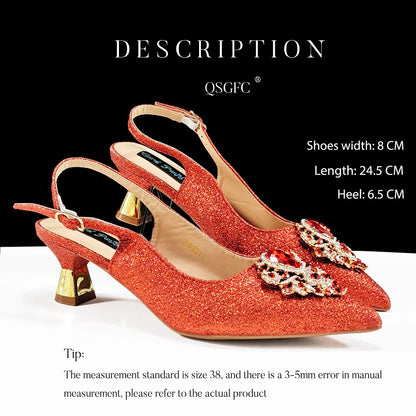 Hot Selling Elegant Noble Colorful Rhinestone Design White Color Party Wedding Pointed Toe High Heel Women Shoes and Bag Set