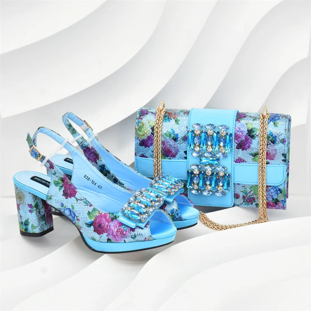 Latest Party Shoes and Bag Match for Women Rhinestone Shoe and Bag Set for Party in Women Nigerian Peep Toe Sexy Wedding Pumps