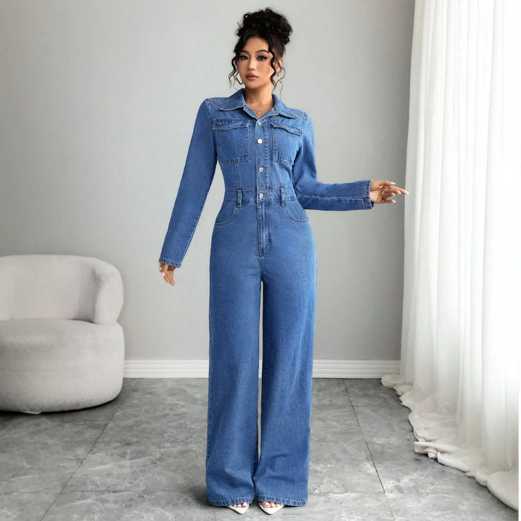 Jumpsuits Women Denim One Piece Full Sleeve Overalls Long Pants High Waist Rompers Y2k Streetwear Jumpsuit Work 2026 Autumn