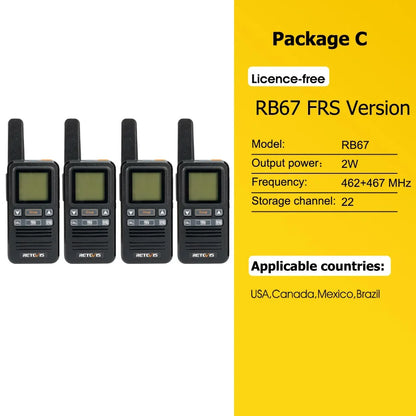 Retevis RB667 Walkie Talkie 2pcs/4pcs PMR446/FRS Portable Type-C Lincense-free Two Way Radio 1.44 Inch LCD Display for Camping