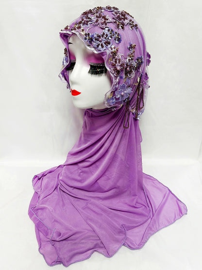 Hot Selling Luxury Design Handmade Beads Muslim Women Shawl Islamic Headtie Saudi Arabia Hijab Prayer Headwear for Women