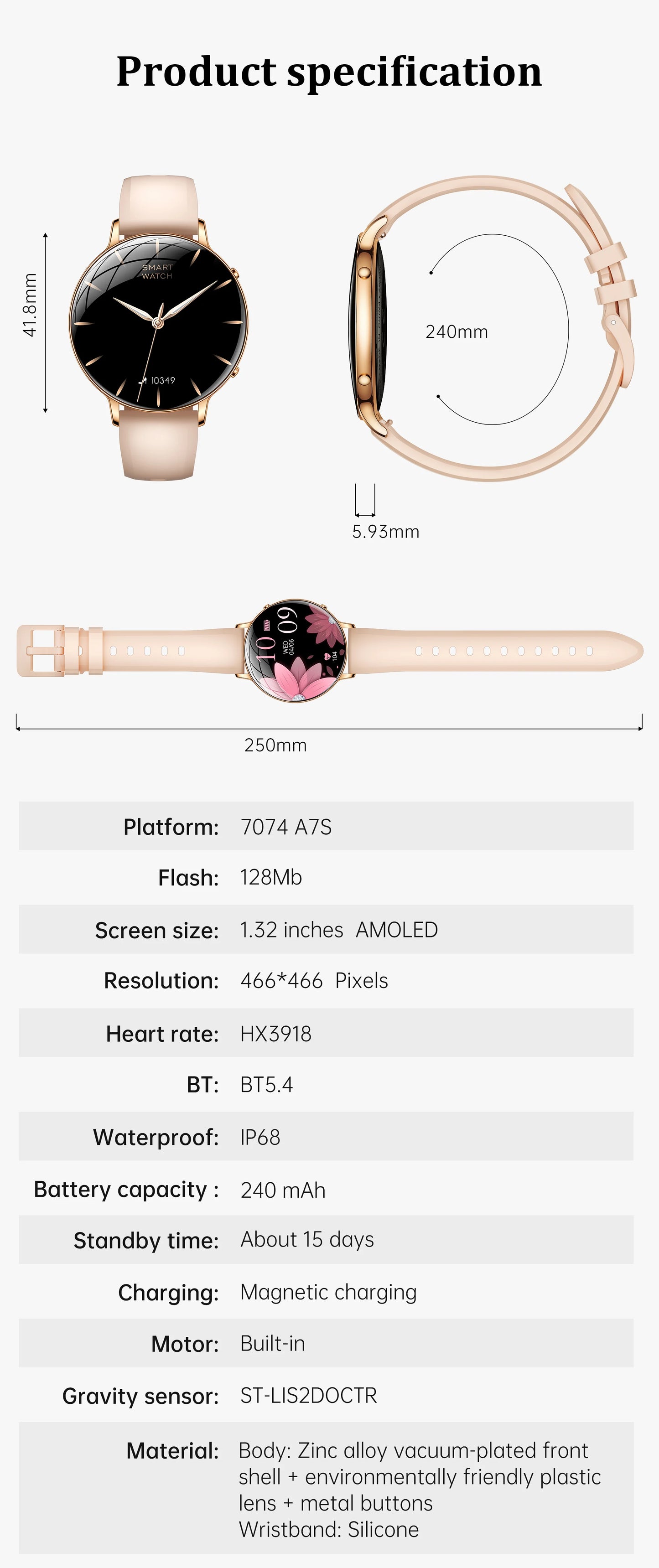 2026 durable women's new smartwatch with 1.32-inch AMOLED screen, language assistant, sports and health functions, women's watch