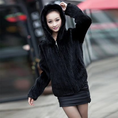 New Mink Fur Coat Women's Long-Sleeve Top Fashion All-Match Mink Knit Jacket Mink Knitted Fur Coat