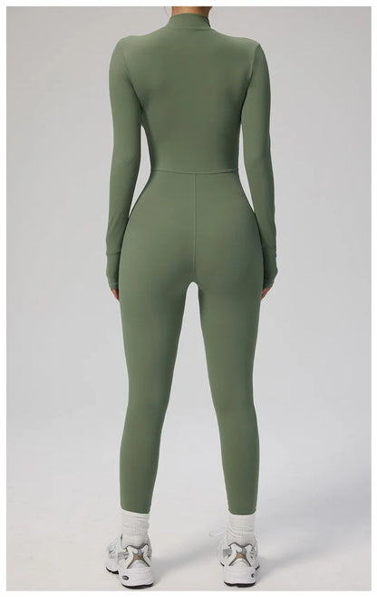 TRY TO BN Women's Jumpsuit Long Sleeve Zipper Shapewear Bodysuit Yoga Fitness One Piece Tights Gym Clothing Mono Deportivo Mujer