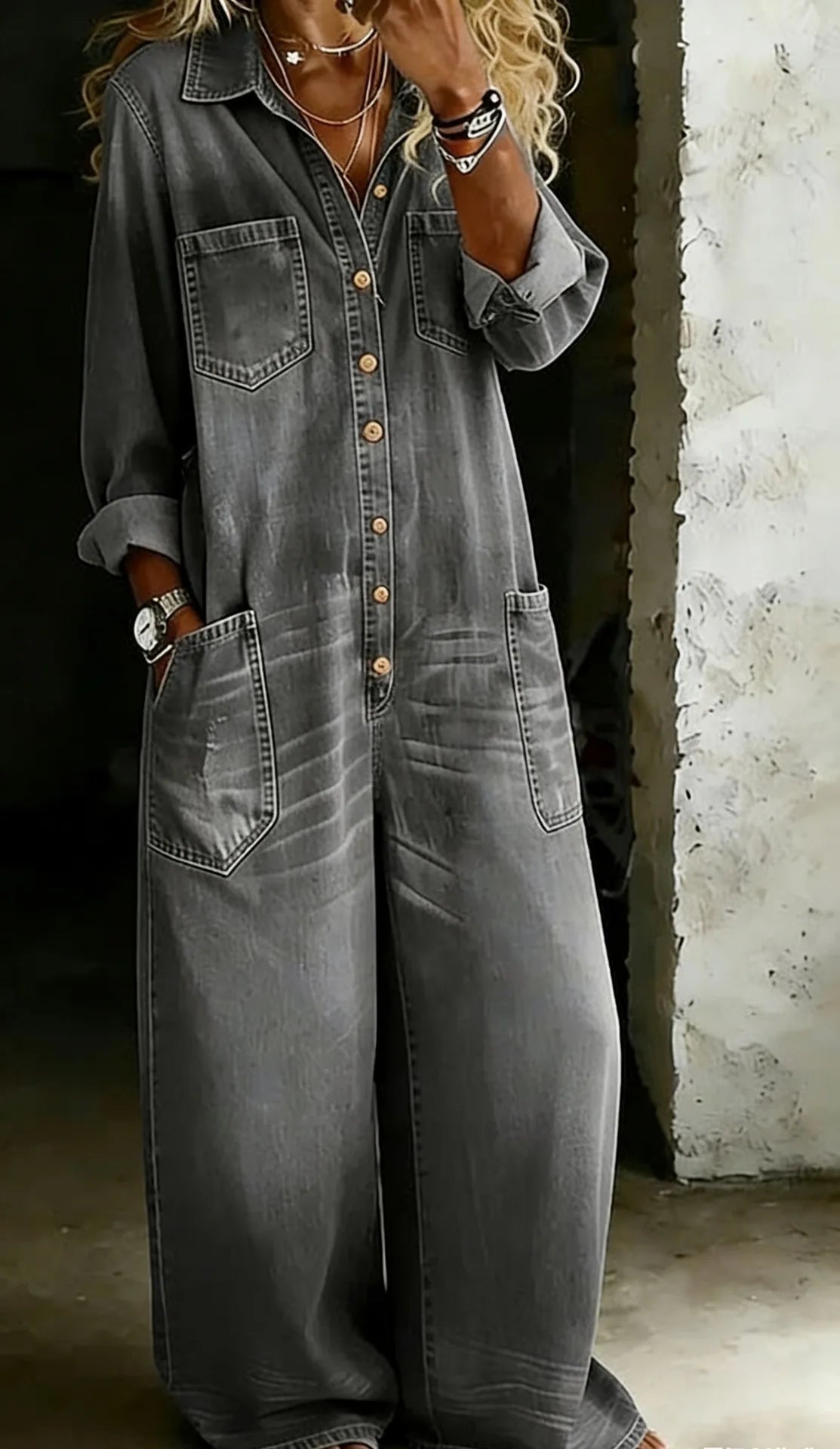 Jumpsuits Women Denim One Piece Full Sleeve Overalls Long Wide Leg Casual Loose Rompers Y2k Streetwear Jumpsuit Work 2026
