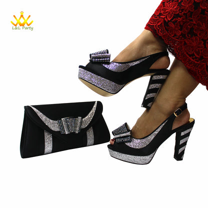 New Spring Autumn Super High Heels Shoes Matching Bag Set in Magenta Color For Nigerian Ladies Wedding Party