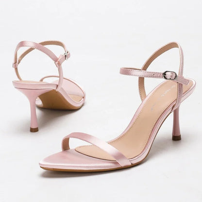 Elegant Heeled Sandals Women Luxury Satin Narrow Strap Design Ankle Strap Heels Sexy Pointed Toe Evening Designer Shoes Ladies
