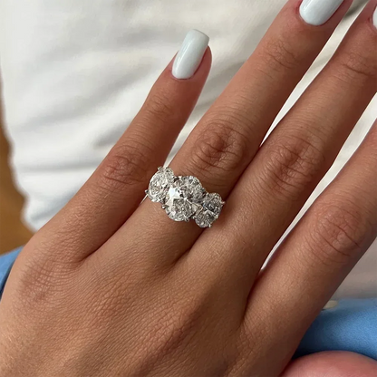 3/6cttw Real Moissanite Engagement Ring with Certificate 3-Stone Oval Cut Diamond Wedding Ring for Women 925 Silver Fine Jewelry