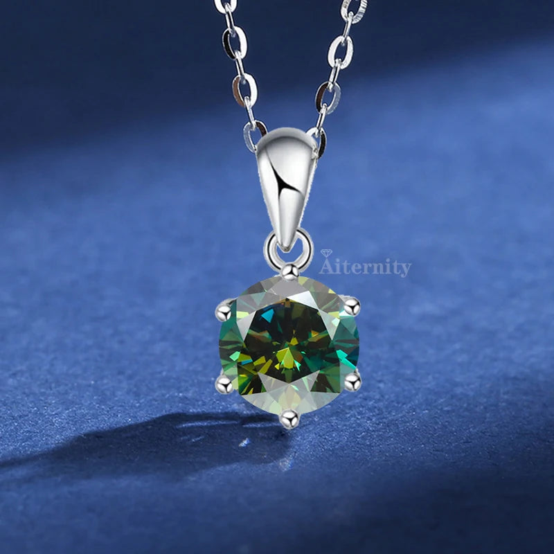 Silver 925 6 Prong Moissanite Pendant Necklace for Women Trendy Design D Color VVS Pass Diamond Testing Jewelry with Box GRA