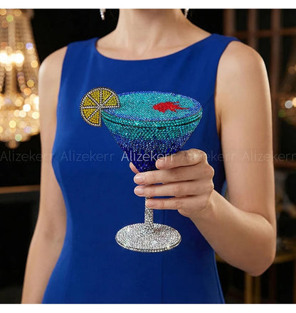 Alizekerr Cocktail Glass Shaped Rhinestone Evening Bags Luxury Designer Gorgeous Crystal Metal Purses And Handbags Wedding Party