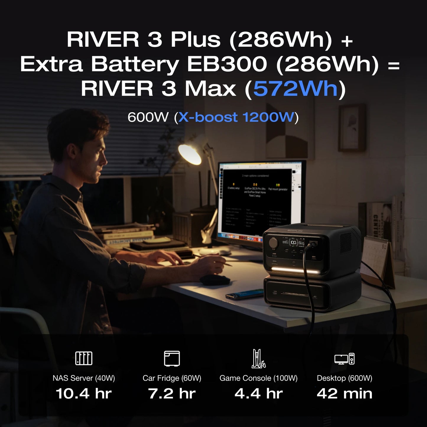 ECOFLOW River 3 Max 560 Portable Power Station, Extra Battery EB300 and River 3 Plus 270, 268Wh-554Wh Expansion LiFePO4 Battery with 10-Year Lifespan, Built-in 140W USB-C Port for Charging/Discharging, Use Independently