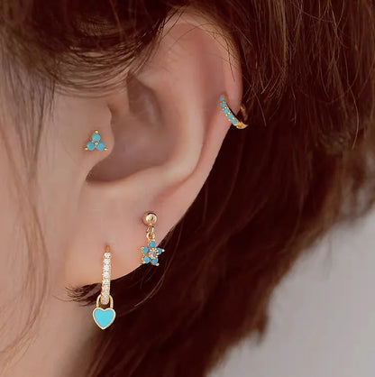 925 Sterling Silver Needle Light Blue Zircon Stud Earrings for Women Fashion Blue Enamel Pendant Earrings Luxury Jewelry Gifts
