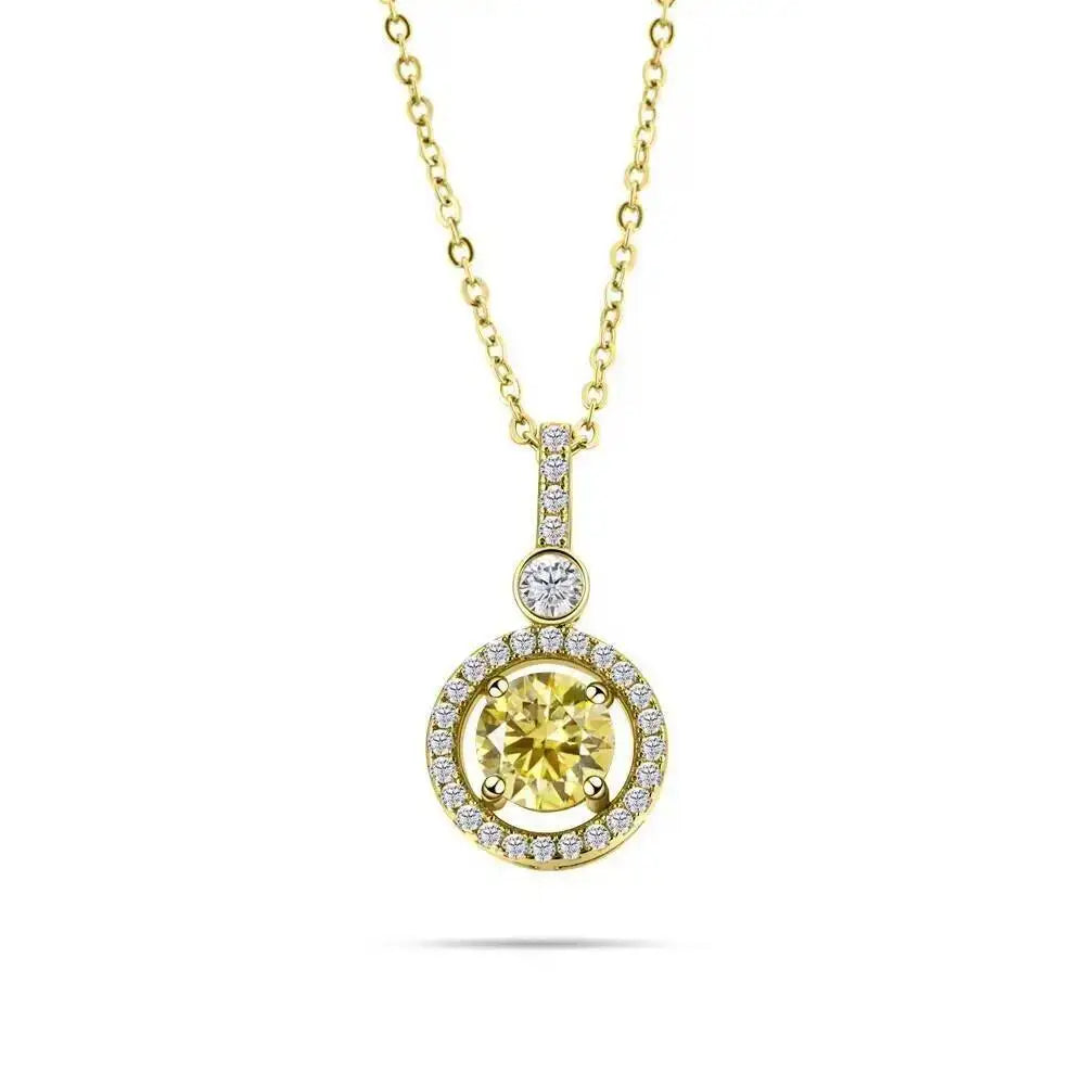 925 Sterling Silver Double Circle Halo Two Stone Drop Pendant Necklace Round Cut D VVS1 Multi Color Moissanite Fine Jewelry