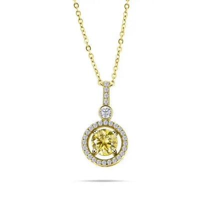 925 Sterling Silver Double Circle Halo Two Stone Drop Pendant Necklace Round Cut D VVS1 Multi Color Moissanite Fine Jewelry