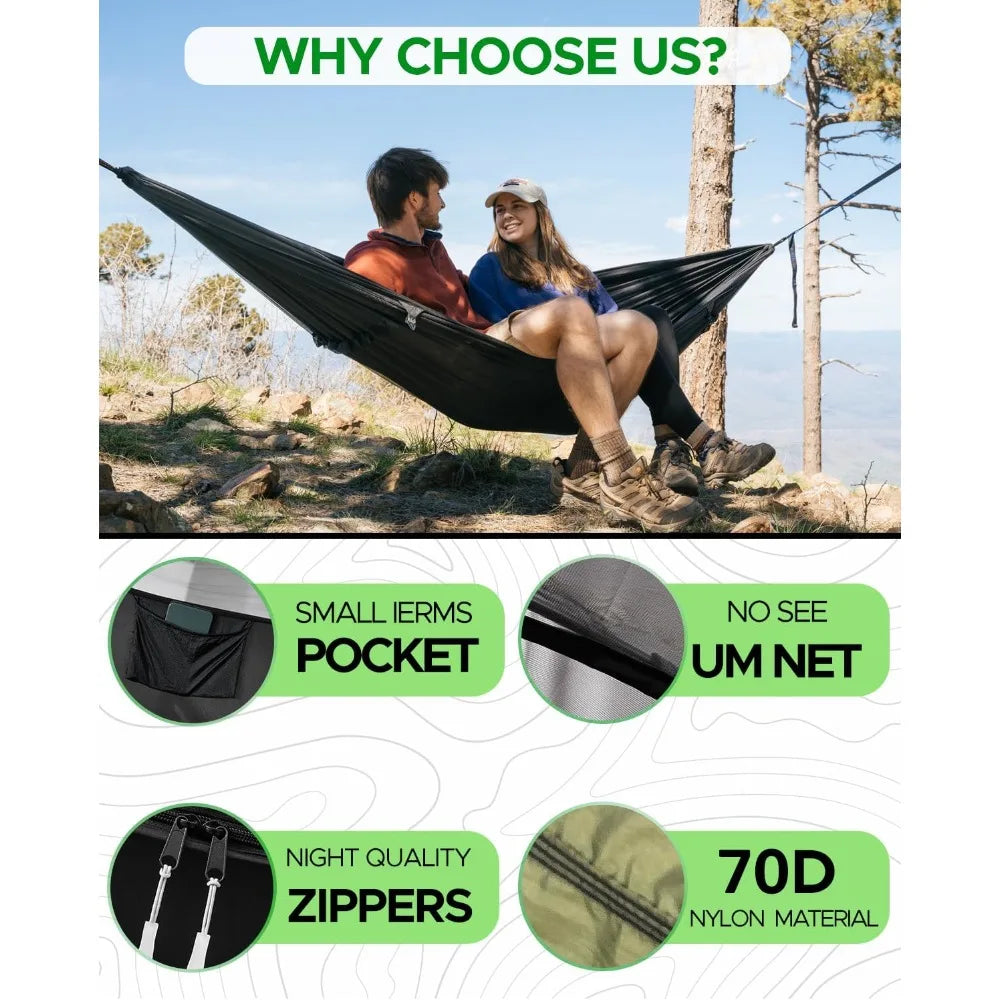 Camping Hammock with Spacious Net, Single/Double, Outdoor & Indoor Use