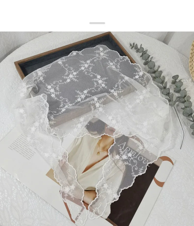 Lace Embroidered Silk Scarf Women's Long Neck Versatile Triangle Decorative Headscarf Korean Version Literary Yarn Shawl