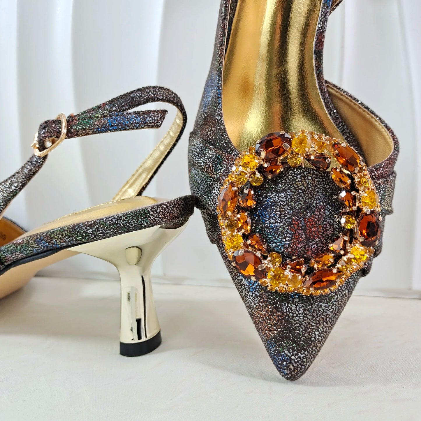 Multicolor Glitter Rhinestone Ring Handle Evening Clutch And Women High Heels Shoes Set Wedding Party Matching Bag