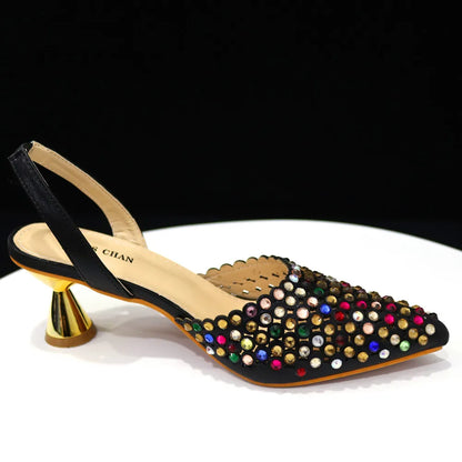 Fashion Summer 2023 Beads Decorated Muffin Bottom Sandals Wear Comfortable And Versatile Elegant Ladies Shoes And Bag Set