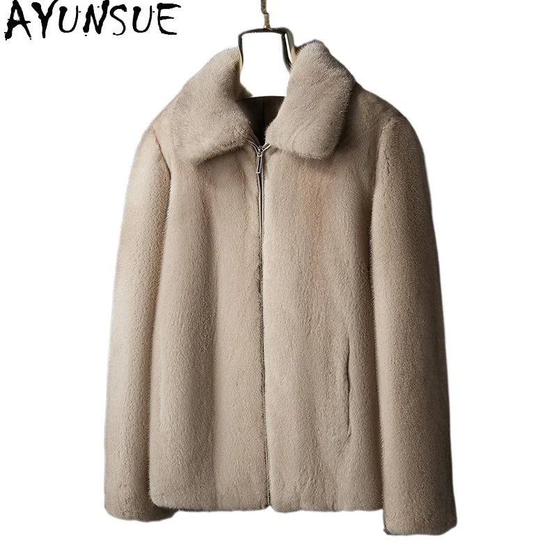 AYUSNUE Natural Mink Coat Men Winter Jacket Whole Mink Real Fur Coats Male Luxury Clothes Fashion Warm Куртка Натуральный Мех
