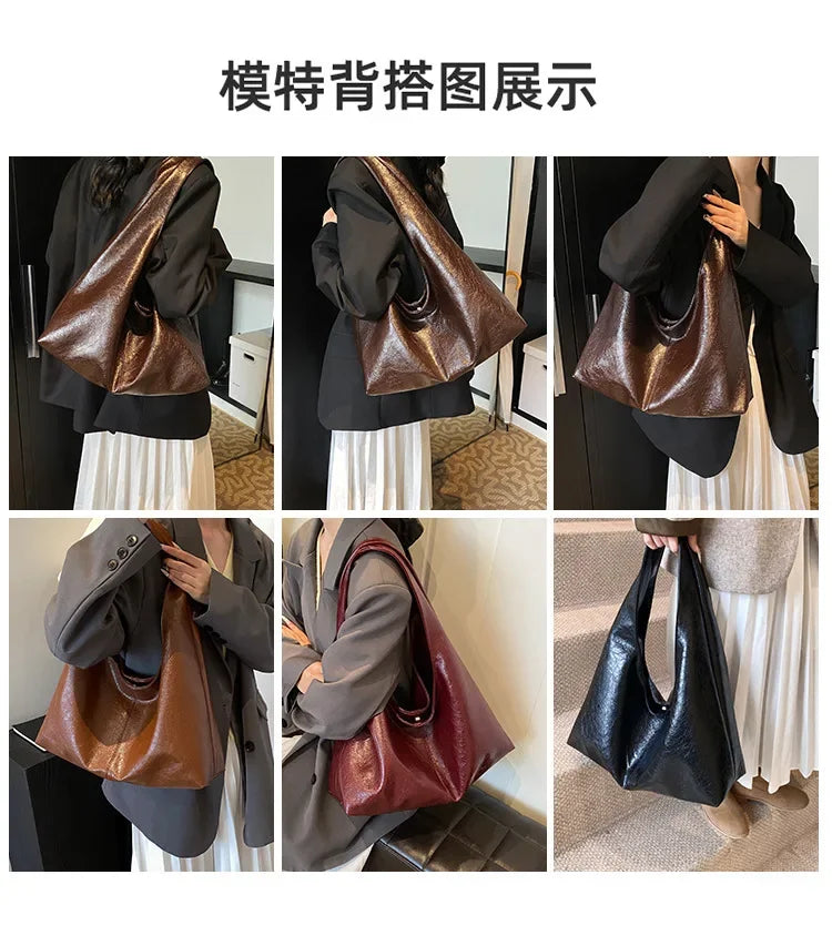 Large Capacity PU Leather Hobo Underarm Bags Autumn Winter Shoulder Bag for Women 2026 New Trend Y2K Handbags and Purses Tote