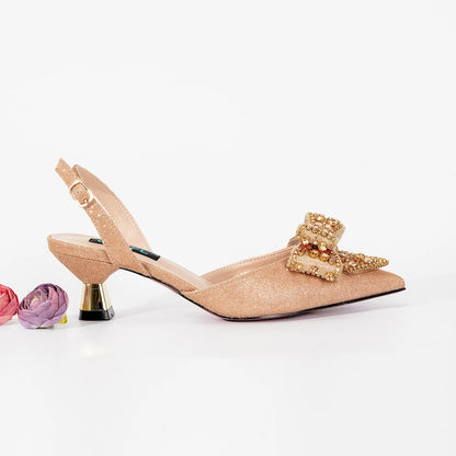 QSGFC Italian Design Red Elegant Women's Heels Fashion Crystal Bow Pointed Toe Sandals Nigeria Shoes Bag Set For Women