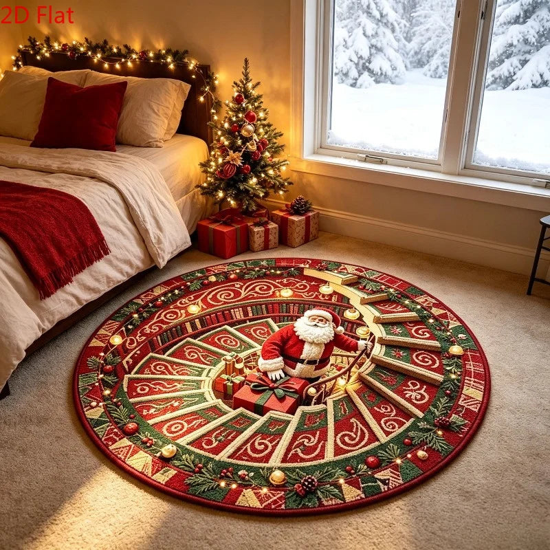 Christmas Day Rugs for Bedroom Anti-slip Bedside Red Rug Round Living Room Decoration Waterproof Carpet Washable Study Floor Mat
