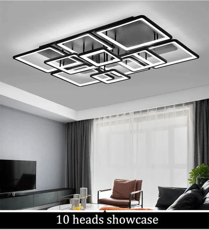 Creative Grid LED Ceiling Light Luxury Villa Hall Black Living Room Decor Dining Room Ceiling Chandelier Home Lustre Fixture