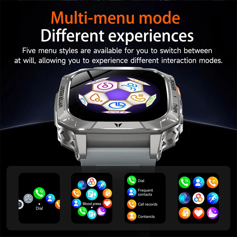 New 1400 mAh Battery Military Smartwatch Men IP68 Waterproof Flashlight Health Monitor Sports Call Smart Watch For iOS Android