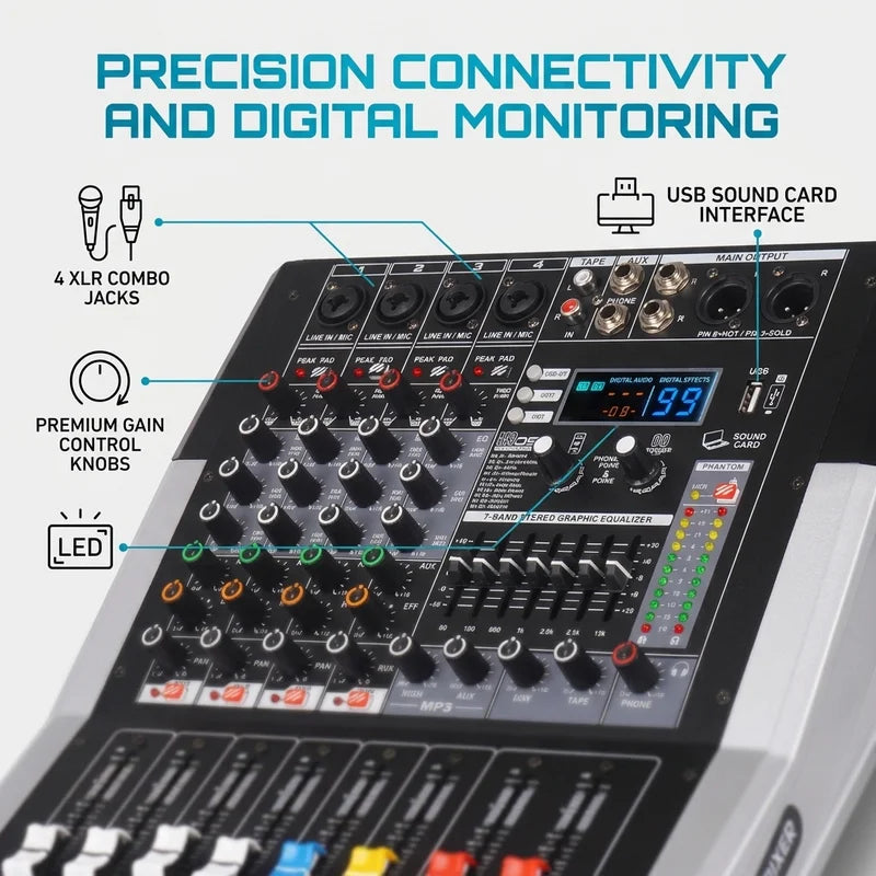 NXG 4-Channel 350W+350W Amplifier Mixer Set, Comes with 2 UHF Wireless Microphones, Perfect for Stage, Karaoke, and DJ Professional Audio Mixing Console. Black Friday/Halloween Promo Bundle