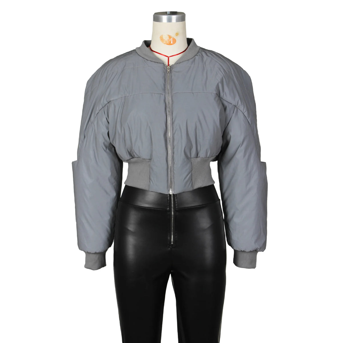 Autumn Winter Cotton Jacket Women's Fashion Round Neck Long-sleeved Zipper Drawstring Waist Warm Casual Reflective Cotton Jacket