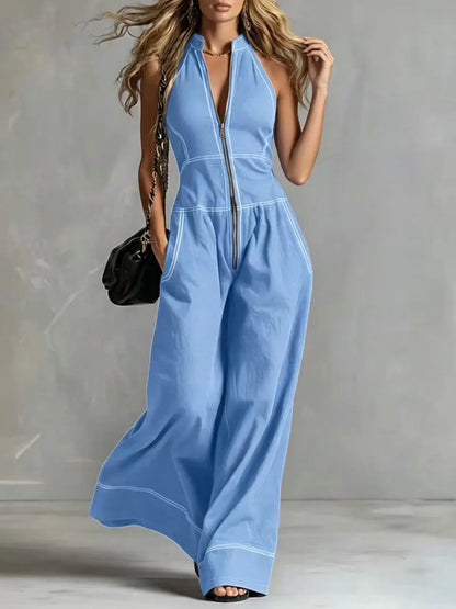 2026 New Women Stand Collar Sleeveless Jumpsuit Loose Casual Office Daily Wear Rompers