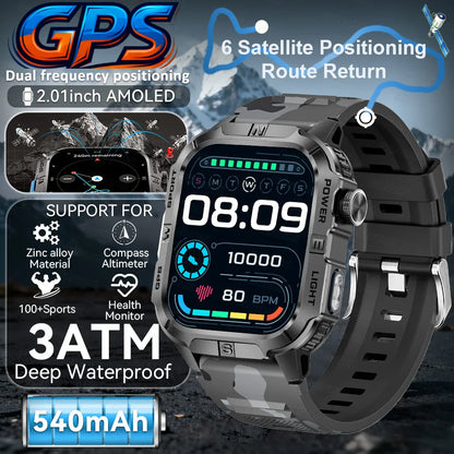 New Outdoor Military Men Smartwatch Equipped With GPS Sports LED Lighting, Compass, Wireless Communication IP68 Waterproof Watch