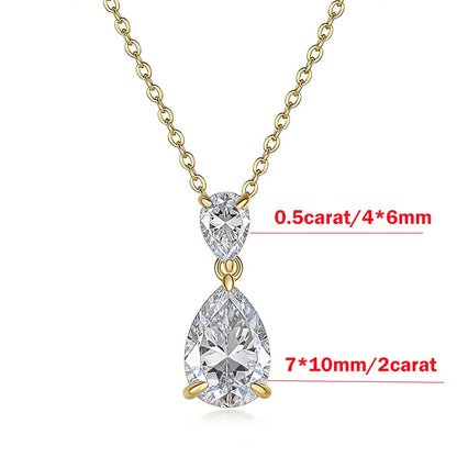 2-Stone 2.5cttw Waterdrop Moissanite Pendant Necklace for Women S925 Silver Plated 18k Gold Pear Cut Diamond NeckChain Jewelry
