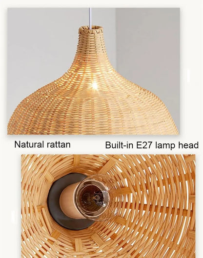JOYINLED 26/30/35/45cm Natural Bamboo Handmade Pendant Lights Boho Rustic Ceiling Pendant Lamp Farmhouse Southeast Asian E26 E27