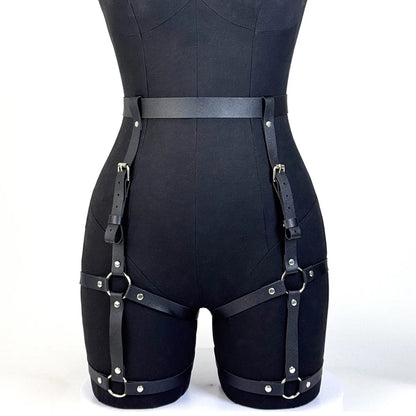 Women's Gothic Punk PU Leather Thigh Leg Harness Belt Adjustable Straps Streetwear Costume Accesssories