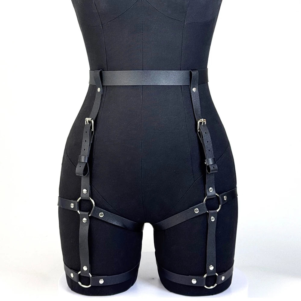 Women's Gothic Punk PU Leather Thigh Leg Harness Belt Adjustable Straps Streetwear Costume Accesssories
