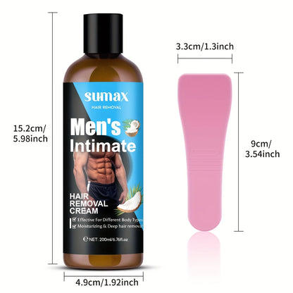 Coconut Oil Men's Private Hair Removal Cream, Suitable for Chest, Underarm, Belly, Legs, Deep Moisturizing, Smooth Skin, 200ml
