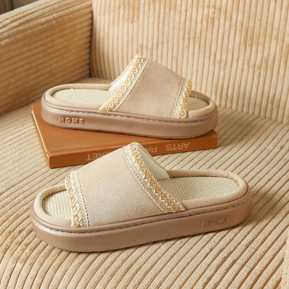 Hemp Casual Women's Slippers Home Spring Summer Luxury Designer Woman Shoes Flat Fashion Indoor Footwear Elegant Platform Slides