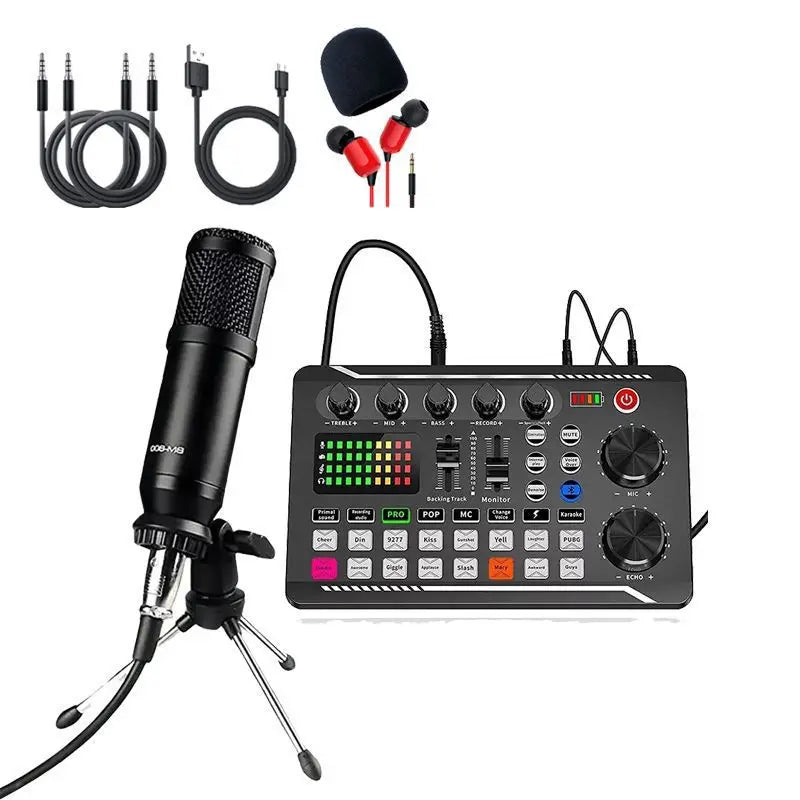 F998MAX English Podcast Equipment BM800 Condenser Microphone Set Live Broadcast Computer Live Voice Mixer F998 DJ Sound Card