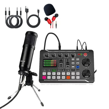 F998MAX English Podcast Equipment BM800 Condenser Microphone Set Live Broadcast Computer Live Voice Mixer F998 DJ Sound Card