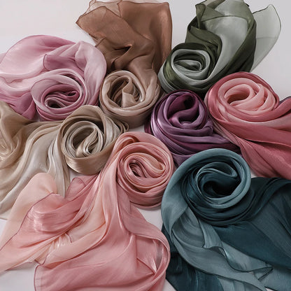 Two-color Shimmer Shiny Satin Hijab Crinkle Scarves Shawl Women Muslim Hijab Crepe Bandana Islamic Shimmer Silk Hijab