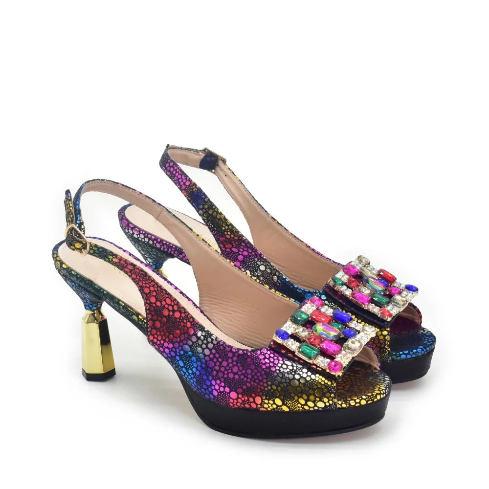 Fashion Party Shoes and Bag Match for Women Luxury Italian Shoes and Bag Set for Women Rhinestone Sexy Wedding Party Sandals