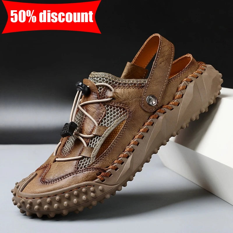 Mens Sandals Summer Outdoor Casual Mesh Hollow Walk Fishing Wading Shoes Lightweight Non Slip Hand Sewn Beach Slippers Man