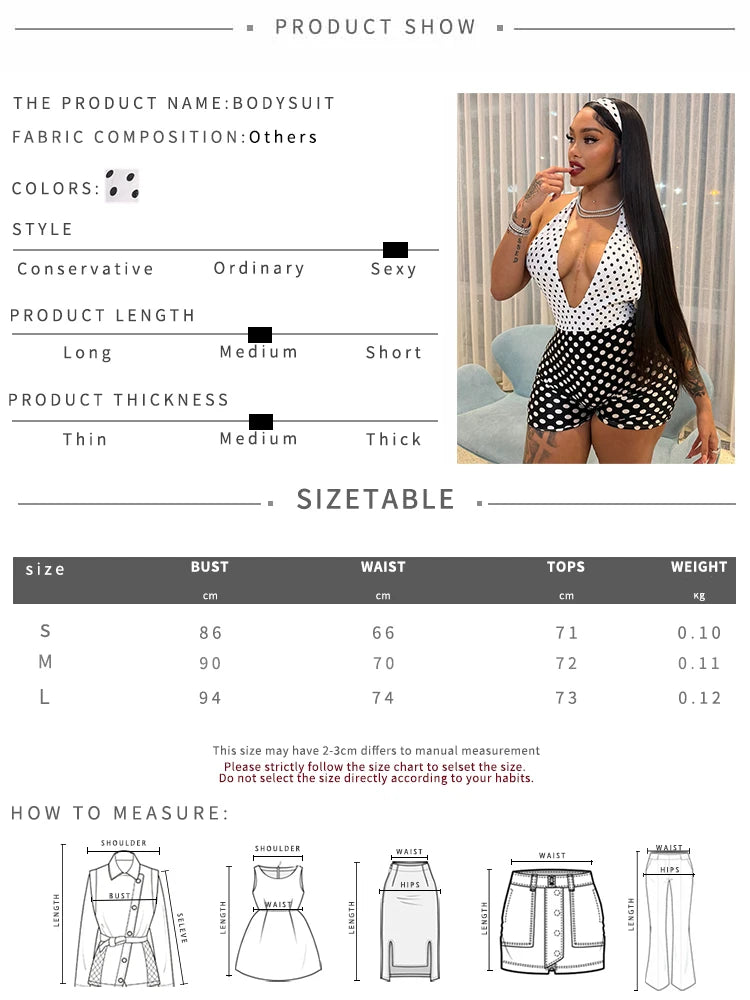 Weird Puss Polka Dots Print Patchwork Halter Backless Playsuit Summer Women's Suit Sexy Stretch Woman Jumpsuits and Rompers