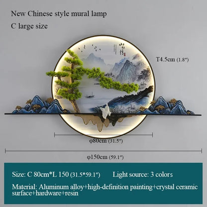 TINNY Modern LED Wall Picture Light Inside Creative Chinese Pine Landscape Mural Sconces Lamp for Home Living Bedroom Study