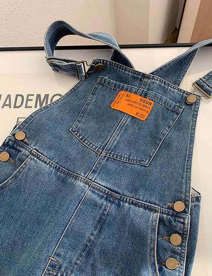Women Denim Overalls Vintage Streetwear Loose Jumpsuit Korean Straight Wide Leg Pants Casual Jeans All Match Trousers